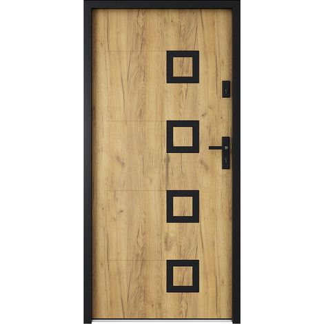 Porta d'ingresso in Acciaio con inox L207 x L100 cm effetto rovere apertura verso sinistra - TIFANA