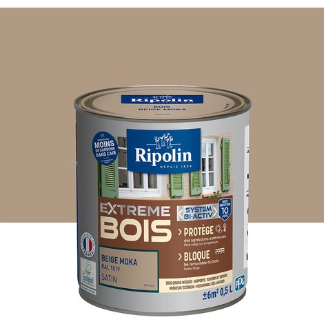 Ripolin – Peinture satin pour bois intérieur et extérieur 0,5L – Beige moka RAL 1019 – Haute résistance aux intempéries et UV – Écologique Ecolabel (1/5)