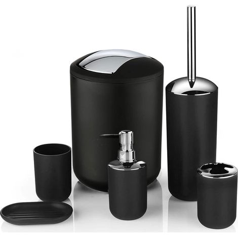 Set mit 6 Badezimmeraccessoires von Flores, schwarz