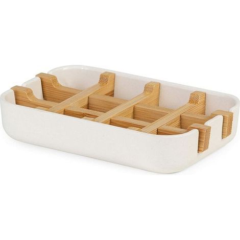Compactor Porte-Savon Blanc, Bambou écologique, 100% Naturel, 100% biodégradable, 100% sans Plastique, 13 x 8.5 x 2.4cm, Blanc/Naturel, RAN10267 (1/5)