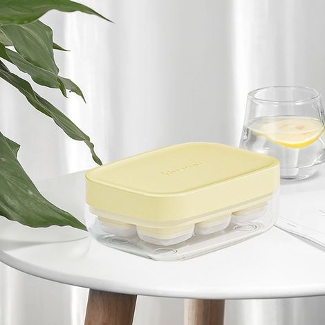Mini-Eiswürfelform mit 6 Fächern, Eiswürfelbereiter für den Sommer, Eisbox, Mini-Eiswürfelbehälter für Zuhause, Gelb (1/5)