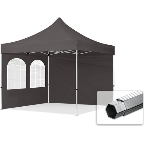 3x3m Pop Up Gazebo PROFESSIONAL Aluminium 40 mm, incl. Sidewalls with Windows, dark grey High Performance Polyester approx. 400g/m²