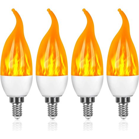 Set mit 4 E14 3W LED-Flammenbirnen mit 1 Beleuchtungsmodus, dekorativ für Halloween, Weihnachten, Valentinstag und Hochzeiten. (1/4)