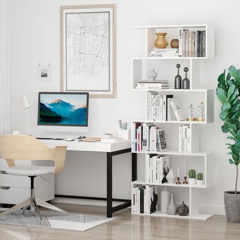 Estanteria Libreria 6 Estantes Madera Forma S 80x24x191 cm Estantes Color Blanco (1/5)