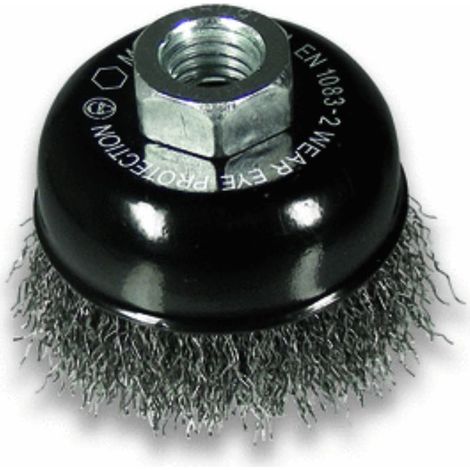 Brosse boisseau métallique Rhodius STBW avec fil d'acier ondulé pour utilisation sur meuleuses d'angle, 75 x 23 x M14 mm