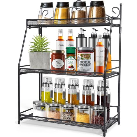 Étagère à épices, Présentoir à épices à 3 étages, Etagère de Rangement Pliable, Porte-épices pour Pots dans la Cuisine, le Placard, Salle de Bain (1/5)