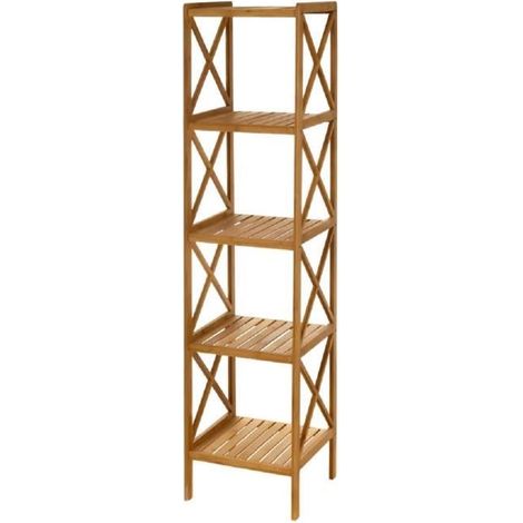 Étagère de rangement avec 5 tablette en bambou coloris naturel - Longueur 37 x Profondeur 33 x Hauteur 153 cm-JUANIO (1/4)
