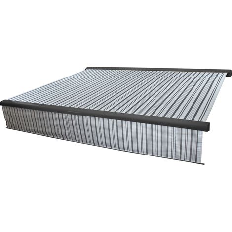 Elektrische Vollkassetten-Markise HHG-606, 5x3m ausfahrbarer Volant Polyester Grau/Weiß, anthrazit