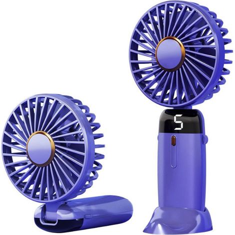 Ventilateur portable USB mini pliable avec affichage numérique, idéal pour le bureau ou les étudiants, violet-AquaForge