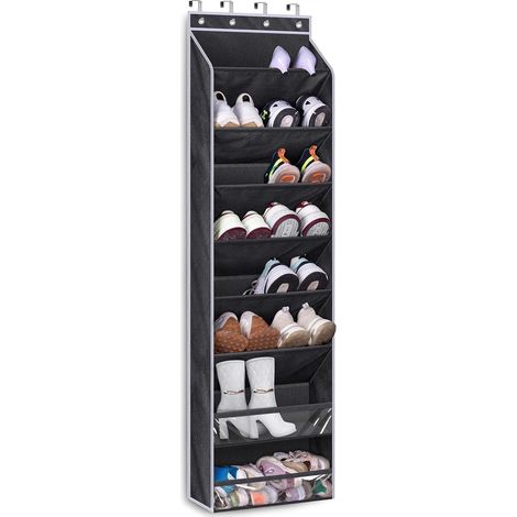 Étagère à chaussures suspendues sur porte - 8 étagères - Support étroit avec poches profondes - Convient pour 20 paires de baskets et bottes - Noir (1/5)