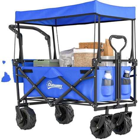 Carro de transporte, estructura de acero resistente, diseño plegable compacto, azul, 117 x 55 x 98 cm (1/5)
