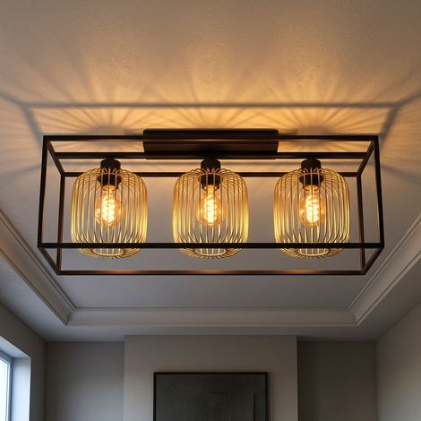Lampada da soffitto Plafoniera Lampada da sala da pranzo a 3 luci in metallo nero-oro L 83 cm (1/5)