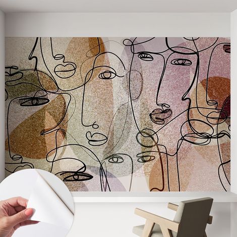 Papier peint adhésif décoratif pour salon chambre et cuisine Facile à poser avec colle Visages linéaires 152x104 cm (1/5)