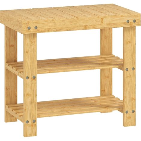 Banco zapatero de bambú con 2 estantes y asiento, 50 x 28 x 45 cm, color natural (1/5)