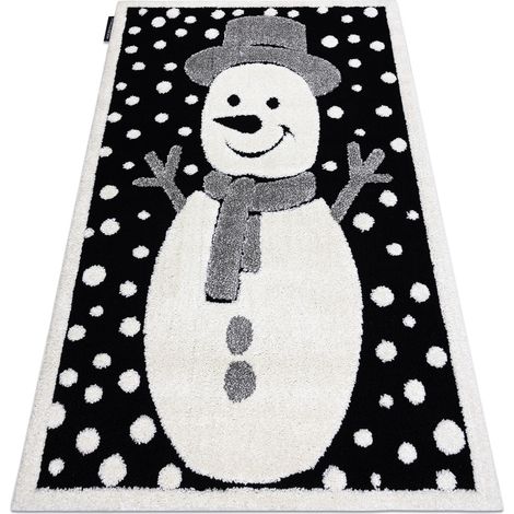 Moderner Kinderteppich JOY Snowman Schneemann, für Kinder - strukturelle, zwei Ebenen aus Vlies schwarz / creme black 120x170 cm