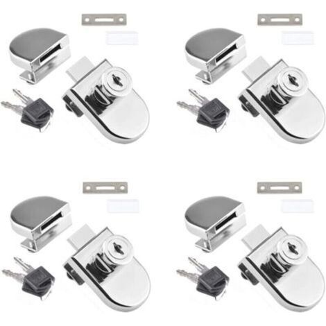 Lot de 4 serrures pour vitrine en verre à goupille unique, adaptées aux portes en verre de 5 à 8 mm avec 2 clés, aucun perçage requis. (1/4)