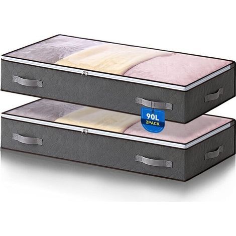 90L Under-Bed Storage Bags, Set of 2 Foldable Bags for Organizing Your Under-Bed Wardrobe, Large Capacity with Transparent Window (1/4)