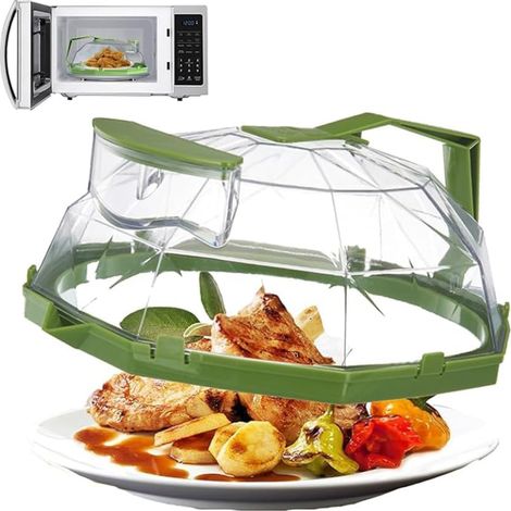 Protector antisalpicaduras para microondas - Tapa transparente con asa y rejillas de ventilación ajustables - Tapas para platos de 25 cm (10 pulgadas) - Accesorios de cocina - Inyección de agua