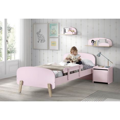 Paris Prix – Chambre d'enfant complète 5P Kiddy III – Lit 90x200cm rose – Table de chevet 40cm rose – Étagères murales 45 et 60cm rose (1/5)