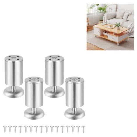 (Metallic color, 10 cm) Set of 4 adjustable stainless steel furniture legs (maximum load 250 kg) – for sofas, bathroom furniture, beds and tables