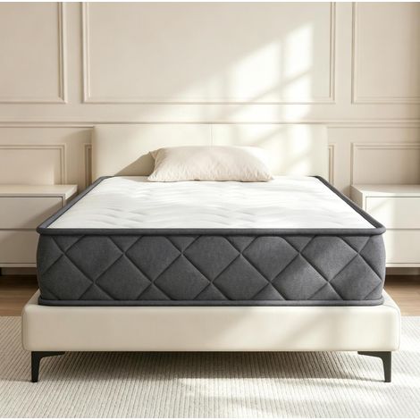 Matelas 90 x 190 cm en mousse à mémoire de forme, 1 personne, blanc et gris OKMYHOME (1/5)