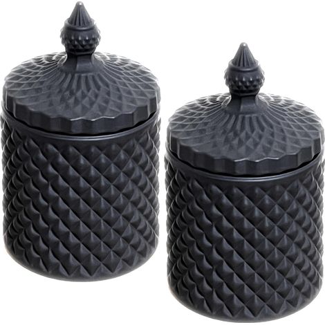 Distributeur apothicaire Qtip verre noir, boîte rangement boules coton, tampons, sels de bain ou fil dentaire