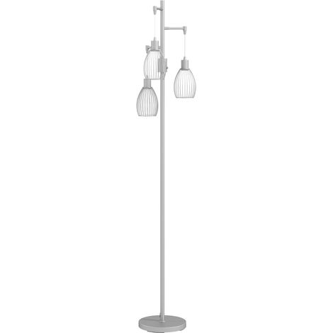 3-Light Floor Lamp, 170cm Industrial Dimmable Standing Lamp with Steel Wire Cage Lampshades for Living Room, Bedroom, Dining Room, Study, Silver Tone