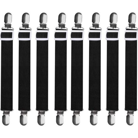 Tendeur Drap Housse Lit Réglable, 8 Pièces Drap de Lit Attaches, 30cm à 100cm Tendeurs de Maintien Sangles de Support de Drap de Lit pour Matelas, Canapé Coussin, Nappes, Planche à Repasser (Noir) (1/5)
