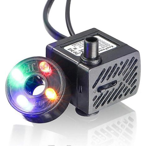 Pompe submersible pour fontaine de bureau avec lumière LED, débit réglable, convient aux fontaines d'aquarium d'eau douce et d'eau salée (noire). (1/5)
