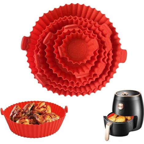 Moule pour Air Fryer,6 Pièces Silicone Air Fryer Mould,Panier Réutilisable Air Fryer (Rose),Panier Silicone Air Fryer Rond pour Autocuiseurs,Poêles,Fours Micro-ondes,Moule en Silicone pour Air Frye