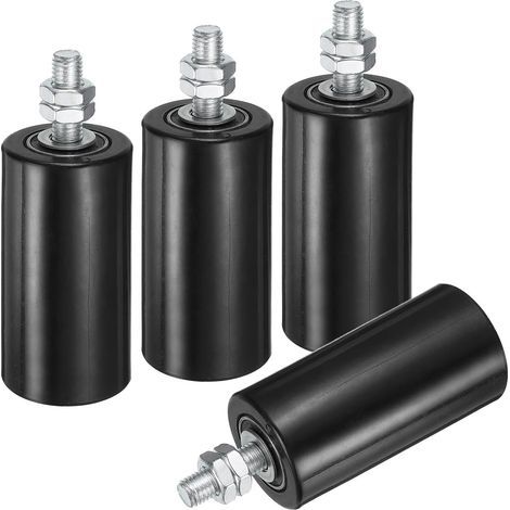 Lot de 4 rouleaux de guidage pour portail coulissant, 10,2 cm en nylon, ensemble de support de portail, guide universel à roulement à billes scellé pour porte coulissante, noir (1/5)