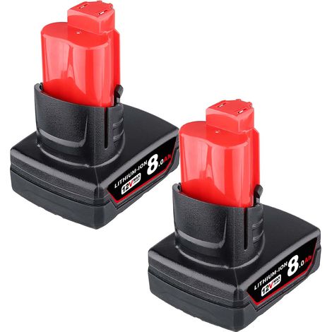 PDstation 2 Pack M12B6 12V 8.0Ah Batterie Lithium-ION de Remplacement pour Milwaukee M12 12Volt Power Tools Batteries with LED Indicator 48-11-2460