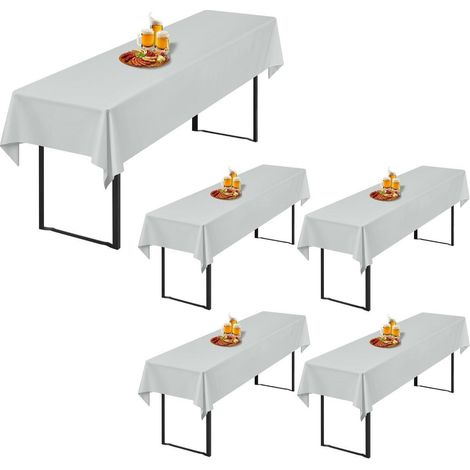 5x Biertisch Hussen Hellgrau 250x100cm, Polyester, Waschbar, Knitterfrei