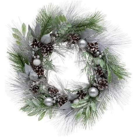 Couronne de Noël déco Vert Argent effet Givré D 46 cm - Feeric Christmas (1/2)