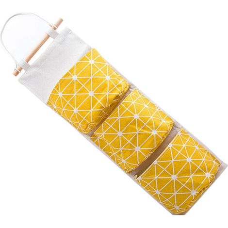 Sac de rangement suspendu avec 3 poches, imperméable, jaune, idéal pour chambre d'étudiant ou salle de bain. (1/3)