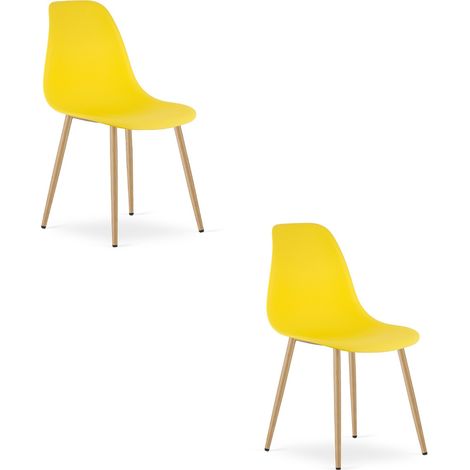 Set di 2 sedie Wat gialle con gambe effetto legno (1/5)