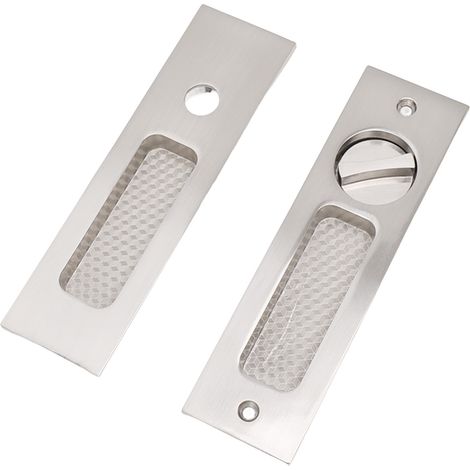 Serrure pour porte coulissante avec 2 clés en alliage de zinc, poignée encastrée invisible, logement pour serrure adapté aux meubles en bois, finition nickel brossé (1/5)