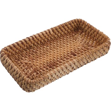 Plateau de Salle de Bain Rectangulaire en Rotin Tissé la Main, Organise Fruits et Cosmétiques Drainage Rapide Circulation d'air pour Zones de Toilette (1/5)