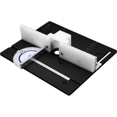 Plaque de base en aluminium pour table de défonceuse, avec plateau rabattable en métal et insert pour le travail du bois.