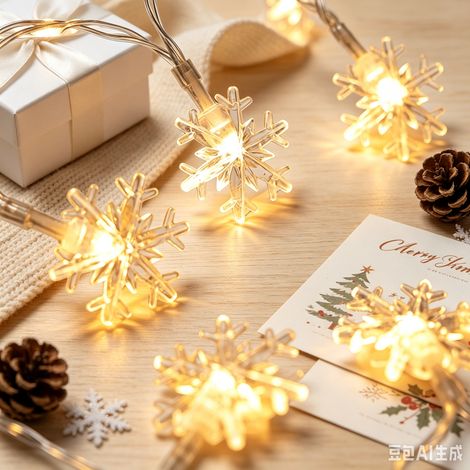 Guirlande LED à piles 3 m 20 lampes, ornements flocons de neige pour Noël, ambiance cosy maison, blanc chaud (1/5)