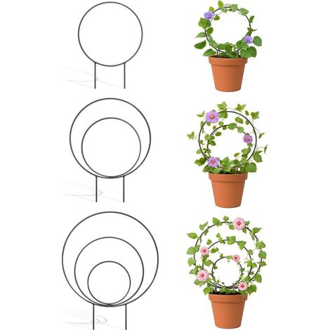 Ensemble de trois supports pour plantes - Noir - Support pour plantes grimpantes - Support rond pour hoya - Support de jardin - Support d'extérieur (1/5)