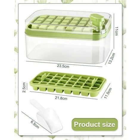 Bac A Glacons - Silicone - 64 Compartiments - Liberation Facile - 1x1 Pouces - Vert (1/4)