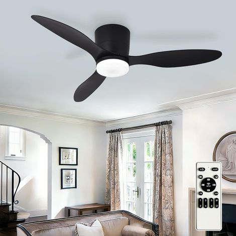 Ventilateurs de plafond de 42 pouces avec éclairage pour chambre à coucher, ventilateur à profil bas avec télécommande et pales Noir réversibles (1/5)