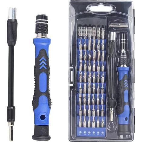 Tournevis multifonction 58-en-1 bleu, kit de réparation pour téléphone mobile, smartphone, console de jeux, tablette et PC, embouts de précision, manche ergonomique, coffret complet (1/2)
