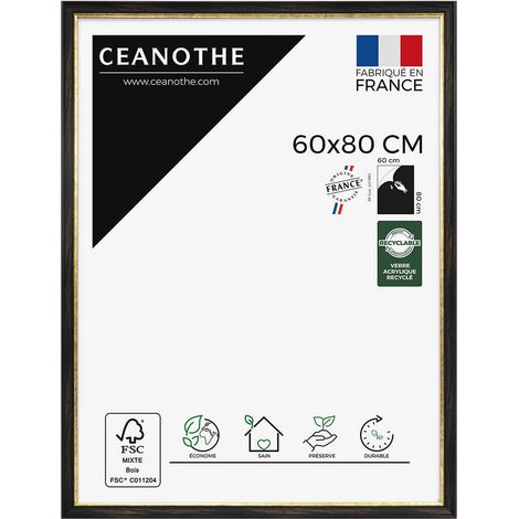 Cadre Photo Noir Finition Doré 60x80 cm et 80x60 cm - Convient au A2 et Affiche Poster - Cadre Baroque - Cadre Photo Pandore en Résine Recyclée - Fabriqué en France - Verre acrylique Incassable (1/5)