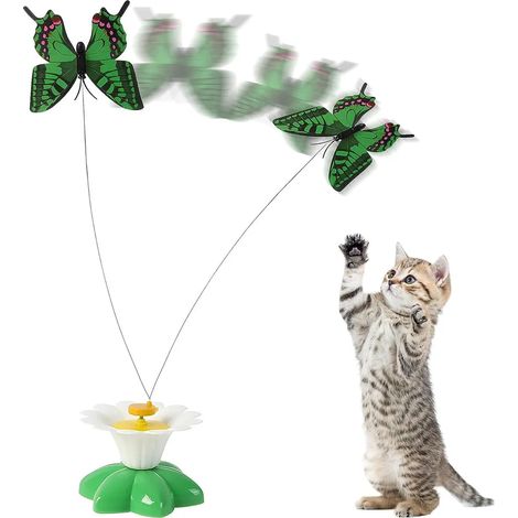 Jouet oiseau volant électrique pour chat rotation trois cent soixante degrés couleur papillon aléatoire divertissant pour félin (1/5)