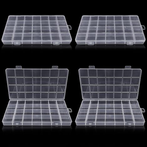 (4 pieces) Plastic Storage Box with 28 Compartments, Transparent Compartment Box, for small plastic parts with label, Crafts, Beads, Jewelry, Small Parts (1/5)