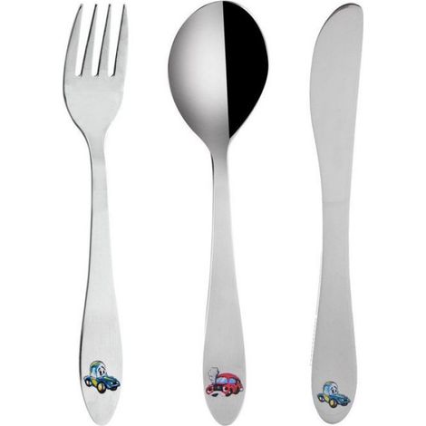 Couverts Enfants - Acier Inoxydable - Motif Voiture - 3 Pièces - Fourchette 15,5 cm - Couteau 17 cm - Cuillère 15,5 cm (1/5)
