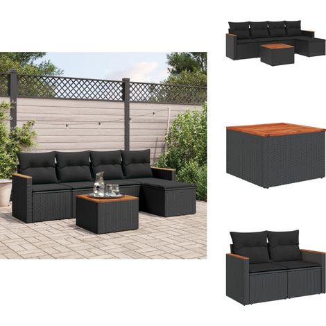 Salon de jardin 6 pcs avec coussins noir résine tressée - Ensemble Salon De Jardin - Mobilier Extérieur - Jardin Design - Chaise Lounge - Set Salon (1/5)