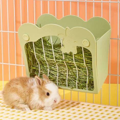 Mangeoire Lapin, Râtelier à Foin Suspendu pour Petits Animaux Lapins, Lapins Nains, Cochons d'Inde (Vert)